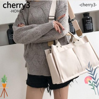 Cherry3 กระเป๋าถือ กระเป๋าสะพายไหล่ ผ้าแคนวาส ทรงโท้ท เรียบง่าย สําหรับผู้หญิง