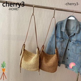 CHERRY3 กระเป๋าสะพายไหล่ กระเป๋าถือ ฟางสาน แฮนด์เมด ขนาดใหญ่ เหมาะกับเดินชายหาด แฟชั่นฤดูร้อน สําหรับสตรี