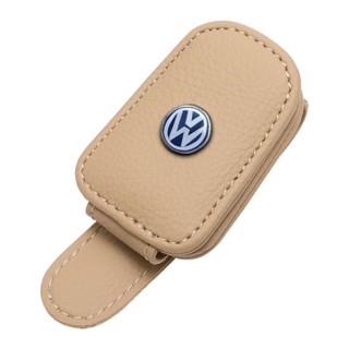 Volkswagen LOGO Glasses Clip CC Arteon Variant Touareg FOX AMEO POLO ID.3 JETTA GOLF PASSAT TAIGO TIGUAN Scirocco Caravelle Interior Sun Visor Sunglasses Business Card Leather Storage Holder