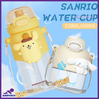 550/600Ml Kawaii Sanrio Thermos แก้วการ์ตูนน่ารัก Cinnamoroll Kuromi Melody แบบพกพาขวดน้ำพลาสติกฟางสำหรับของขวัญเด็ก-AME1 -AME1