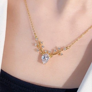 New Christmas Deer Elk Crystal Zircon Pendant Necklace Clavicle Chain Women