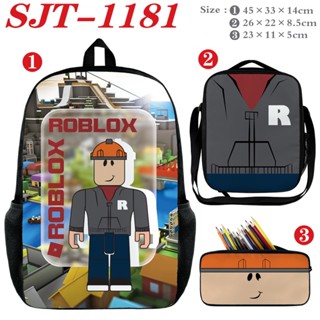 Roblox กระเป๋าเป้สะพายหลัง ผ้าแคนวาส ใส่กล่องอาหารกลางวัน ลายการ์ตูน หลากสีสัน สําหรับเด็กอนุบาล 3 ชิ้น