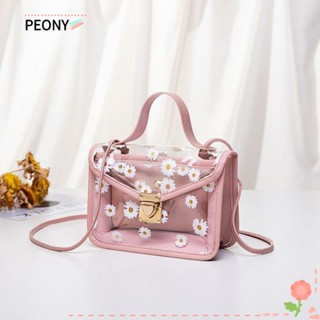 PEONYPAVILION กระเป๋าสะพายไหล่ กระเป๋าถือ ลายดอกเดซี่น่ารัก สีโปร่งใส สําหรับสตรี