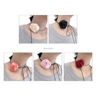 Ch*【พร้อมส่ง】แฟชั่น ผ้าไหม ดอกกุหลาบ ดอกไม้ โช้คเกอร์ สร้อยคอ โซ่คอ อารมณ์ ยาว ผูกเชือก สร้อยคอแฟชั่น ปกเสื้อ Ne