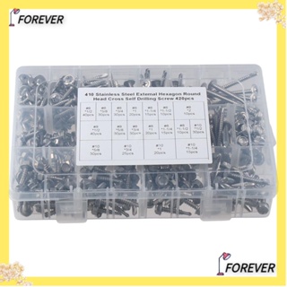 Forever ชุดสกรูหัวเวเฟอร์ หกเหลี่ยม สีเงิน สําหรับซ่อมแซมอาคาร 420 ชิ้น