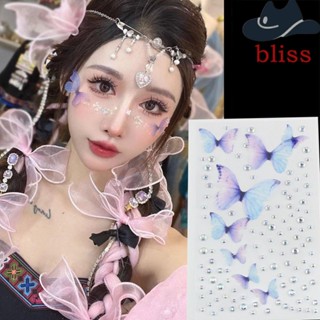 Bliss สติกเกอร์คริสตัล เพชร รูปหยดน้ํา ผีเสื้อ 3D แบบใช้แล้วทิ้ง สําหรับตกแต่งเล็บ ใบหน้า ร่างกาย