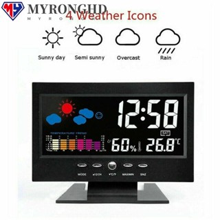 Myronghd นาฬิกาปลุกดิจิทัล หน้าจอ LCD มีปฏิทิน สภาพอากาศ LED