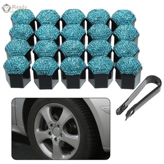 อะไหล่ยางรถยนต์ 17 มม. Bling Faux 20 ชิ้น / ชุด Bolt Blue Cap Covers Crystal Wheel