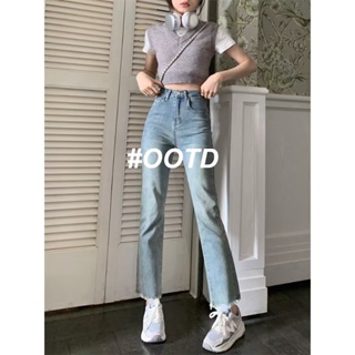 OOTD SHOP กางเกงขายาว กางเกงยีนส์ผู้หญิง ผู้หญิงแฟชั่นเกาหลี  A97L0WP