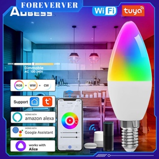 Smart Wifi E14 Candelabra RGB หลอดไฟ LED หลอดไฟ LED รีโมทคอนโทรลหลอดไฟ Alexa 100-240v Ww Dimmable Magic Bulbs Voice Control Tuya fore