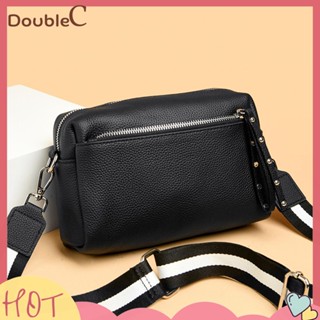 【Double C 】✿   กระเป๋าสตางค์ สะพายข้าง หนังแท้ ทรงสี่เหลี่ยม แต่งซิป และสายกว้าง สําหรับผู้หญิง