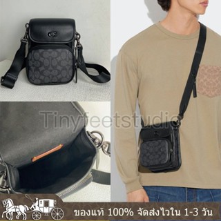 Lee Crossbody In Signature Canvas CH710 กระเป๋าสะพายผู้ชาย COAC H กระเป๋าใส่มือถือ หนังแท้