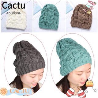 Cactu หมวกถักโครเชต์ ยืดหยุ่น สีพื้น ทรงหลวม