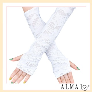 Alma ถุงมือยาว, ถุงมือร็อคพังก์ สีดํา, ตลก ไร้นิ้ว โกธิค ฮิปฮอป คลับแวร์ ถุงมือฮาโลวีน