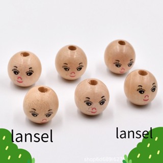 Lansel ลูกปัดไม้ ทรงกลม พิมพ์ลายหัวบอล 18 มม. 100 ชิ้น