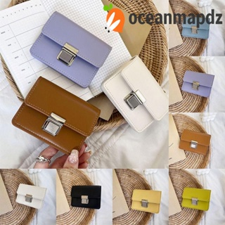 Oceanmapdz กระเป๋าสตางค์ ใบสั้น ทรงคลัทช์ แต่งหัวเข็มขัดโลหะ สีพื้น สไตล์เกาหลี เรียบง่าย สําหรับใส่เหรียญ บัตร ออกแบบแฟชั่น เดินทาง