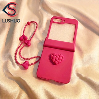 Lushuo เคสโทรศัพท์มือถือ แบบบางพิเศษ ลายหัวใจ พร้อมสายโซ่คล้อง สําหรับ Samsung Galaxy Z Flip 5 Z Flip5 ZFlip5 ZFlip 5