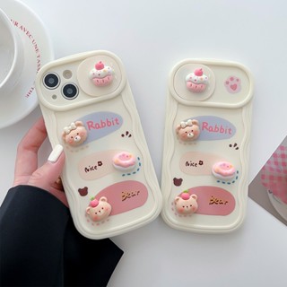 เคสโทรศัพท์มือถือแฟชั่น แบบดึง กันฝุ่น ลายเค้กหมี สําหรับ Iphone 12 13 Pro Max Sweet IP 11 14 Pro Max