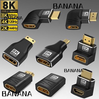 Banana1 อะแดปเตอร์เข้ากันได้กับ 8K HDMI 60HZ 120Hz Mini Micro HD มุมขวา 60HZ HDTV 3 ชิ้น