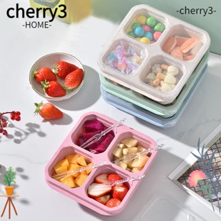 Cherry3 กล่องขนม พร้อมฝาปิด สี่ช่อง ใช้ซ้ําได้ สําหรับใส่อาหาร ผลไม้ ขนมขบเคี้ยว