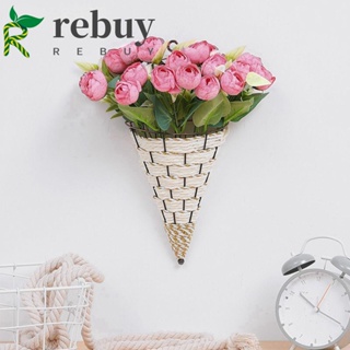 Rebuy ตะกร้าดอกไม้ ทรงกรวย หวายหวาย สีเขียว สําหรับตกแต่งผนังบ้าน สวน