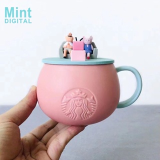 Starbucks แก้วมัก ลายการ์ตูนหมูน่ารัก สีชมพู สําหรับครอบครัว