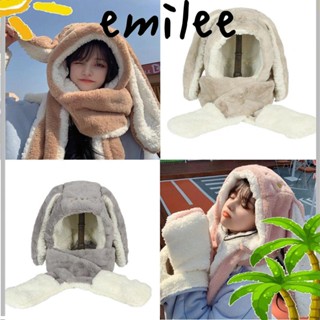 EMILEE ผ้าพันคอ หมวกหูกระต่าย หนานุ่ม กันลม พร้อมชุดถุงมือ หมวก ถุงมือ