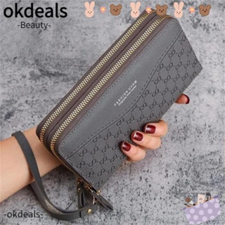 Okdeals กระเป๋าสตางค์ หนัง PU ทรงคลัทช์ มีซิป มีหลายชั้น แฟชั่นสําหรับผู้หญิง