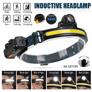 Headlamp Head Torch Type-C USB Rechargeable COB LED Motion Sensor Head Light