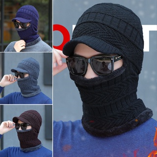 Mens Beanie Hat Face Mask Neck Cover Winter Warm Fleece Knitted Thick Ski Cap