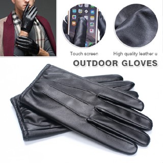 Fashion Men Winter Leather Motorcycle Full Finger Touch Screen Warm Gloves