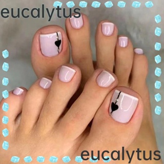 Eucalytus1 เล็บปลอม ทรงสี่เหลี่ยม สไตล์ฝรั่งเศส สําหรับเด็กผู้หญิง 24 ชิ้น