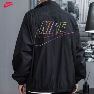 Nike ของแท้ 100% เสื้อแจ็กเก็ต กันลม ปักลายโลโก้ อเนกประสงค์ กันน้ํา สําหรับผู้ชาย