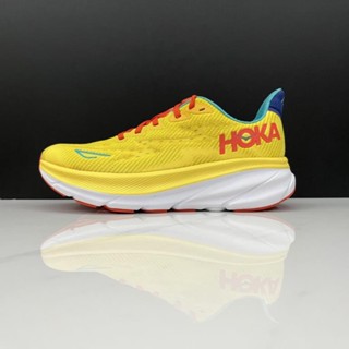 ใหม่ HOKA ONE ONE Clifton 9 รองเท้าวิ่ง ดูดซับแรงกระแทก สีเหลือง สีแดง 2023