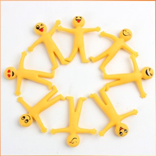 10pcs Smile Expression Mini Yellow People Tpr ยางนุ่มของเล่นป้องกันความเครียดของเล่นบีบอัดแบบพับได้และยืดได้ -FE