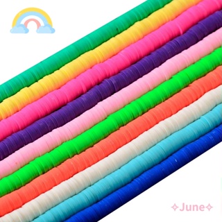 June ลูกปัดดินโพลิเมอร์ ทรงกลมแบน 6 มม. 10 สี สําหรับทําเครื่องประดับ DIY 10 เส้น