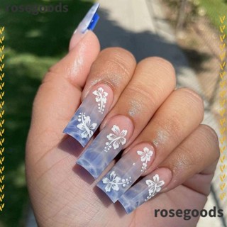 Rosegoods1 เล็บปลอม ลายดอกไม้ สีขาว ไล่โทนสี สไตล์ฝรั่งเศส DIY