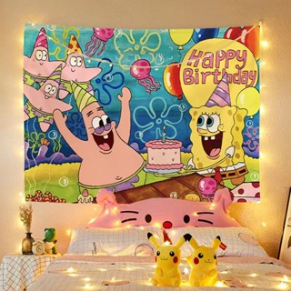 ผ้าพื้นหลัง ลายการ์ตูน SpongeBob SquarePants ขนาด 150x130 ซม. สําหรับแขวนตกแต่งผนัง หอพัก เพื่อน แฟนสาว ให้เป็นของขวัญวันเกิด