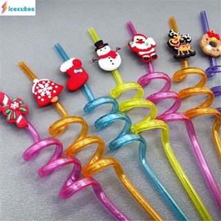 Christmas Party Straw Pvc การ์ตูน Santa Claus Snowman รูปร่างบุคลิกภาพ Straw Party ตกแต่ง ICECUBES