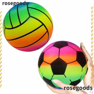 Rosegoods1 ลูกบอลชายหาด PVC แบบเป่าลม หนา 22 ซม. สีรุ้ง ทนทาน สําหรับเด็ก