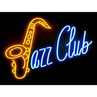 ป้ายโลหะดีบุก ลาย Jazz Club Shabby-Chic Neon สไตล์เรโทร ขนาด 12 นิ้ว X 8 นิ้ว สําหรับตกแต่ง