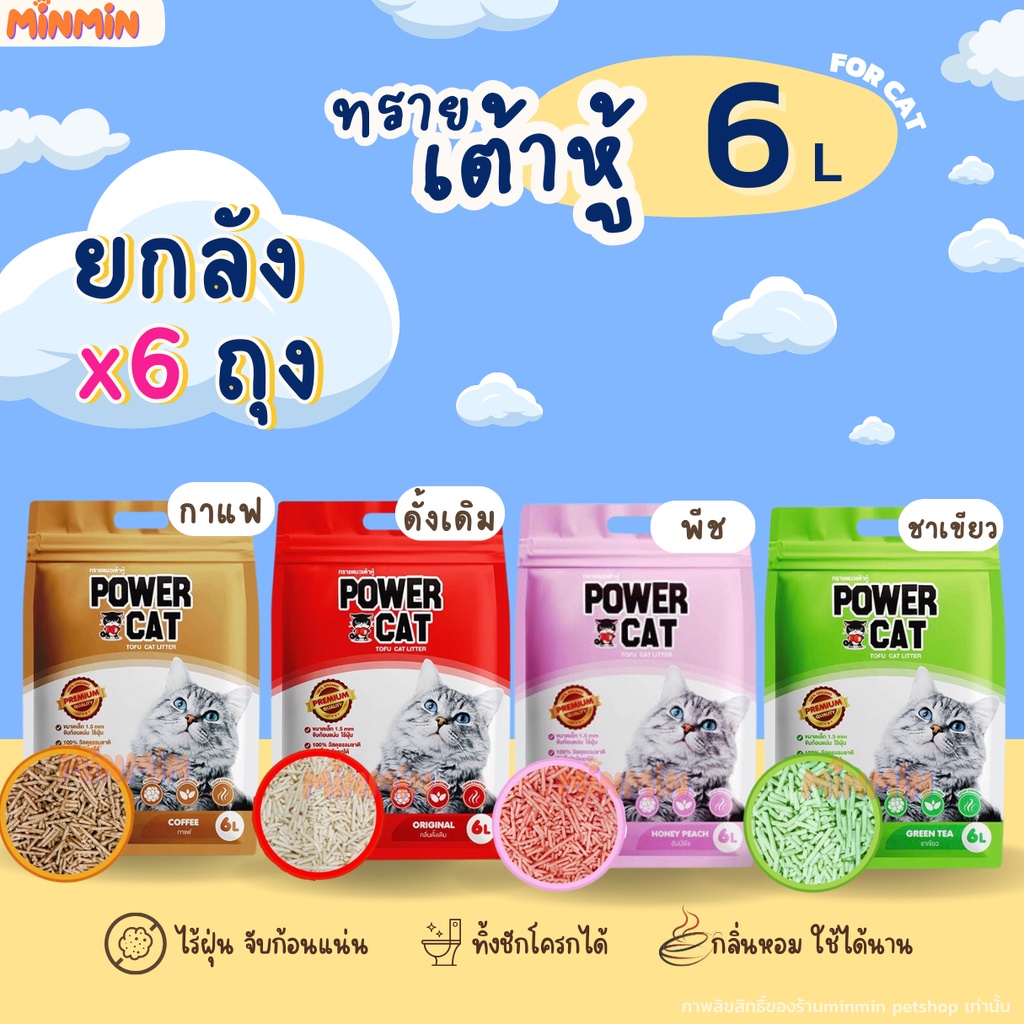 [ยกลัง] POWER CAT ทรายแมวเต้าหู้พาวเวอร์แคท จับก้อนแน่น ไร้ฝุ่น ควบคุมกลิ่นดีเยี่ยม 6L