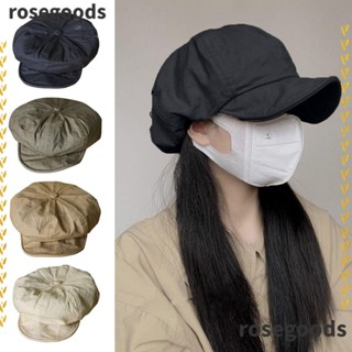 Rosegoods1 หมวกเบเร่ต์ ผ้าฝ้าย แบบนิ่ม ทรงแปดเหลี่ยม กันลม ระบายอากาศ สีพื้น แฟชั่นฤดูใบไม้ร่วง