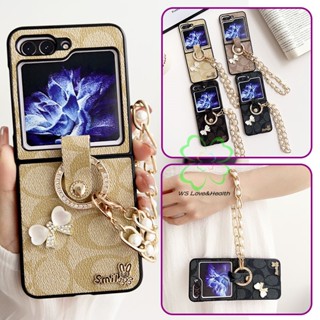 เคสโทรศัพท์มือถือหนัง PC แข็ง ฝาพับ ลายผีเสื้อ 3D พร้อมสายโซ่คล้องมือ สําหรับ Samsung Galaxy Z Flip 5 Z Flip 4 Z Flip 3