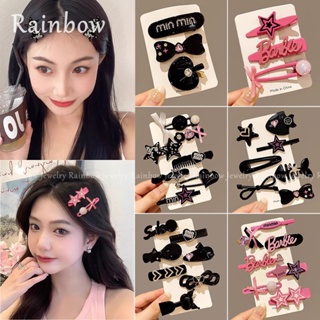 【Rainbow】กิ๊บติดผมหน้าม้า รูปตัวอักษร ประดับโบว์ พลอยเทียม Y2k สําหรับผู้หญิง 7 ชิ้น