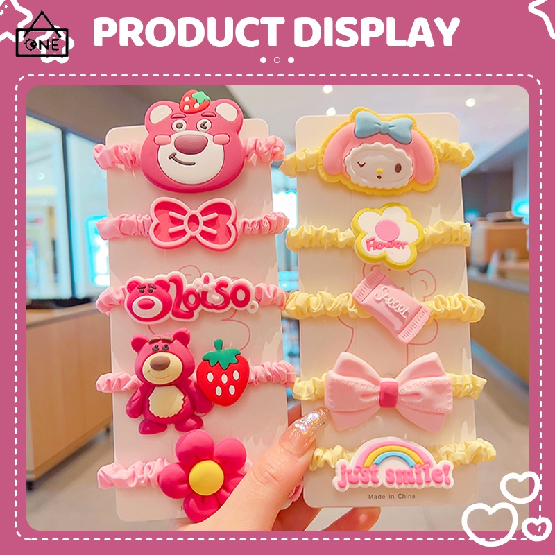 COD พร้อมส่ง-1ชุด5ชิ้นยางมัดผมโดนัทน่ารักๆห่วงผมยืดหยุ่นสูงสตรอเบอร์รี่แบร์สีแดงผู้หญิงไปโรงเรียน a.one