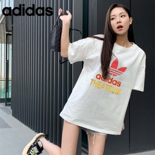 Adidas เสื้อยืดแขนสั้น คอกลม ผ้าฝ้าย 100% พิมพ์ลายโลโก้ ทรงหลวม ขนาดใหญ่ สไตล์คลาสสิก สําหรับผู้หญิง และผู้ชาย