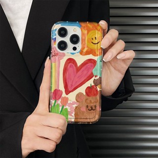 Yiki|เคสโทรศัพท์มือถือแบบนิ่ม TPU ลายกราฟฟิตี้หมี หัวใจ สร้างสรรค์ สําหรับ Samsung A24 A22 A14 A13 A12 A04E A04S A04 A03S A03 A02S A02 A11 A10S A10