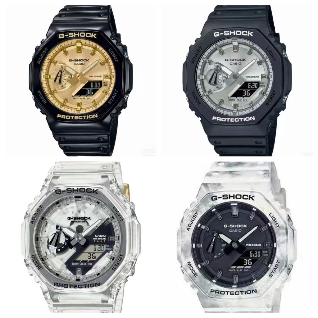 G*/@shock GA-2100SR-1AJF สายนาฬิกาสีดํา Rainbow พื้นหลัง Unisex แฟชั่นเรซิ่นสายนาฬิกา f475