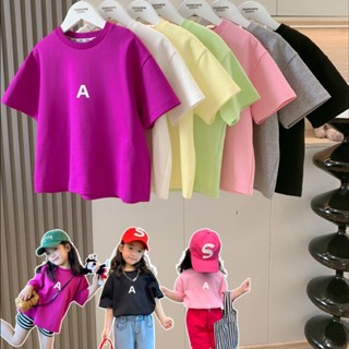 พร้อมส่ง ขายดี เสื้อยืดแขนสั้น ผ้าฝ้ายแท้ สีพื้น แฟชั่นบอททอม สไตล์เกาหลี ญี่ปุ่น สําหรับเด็กผู้หญิง